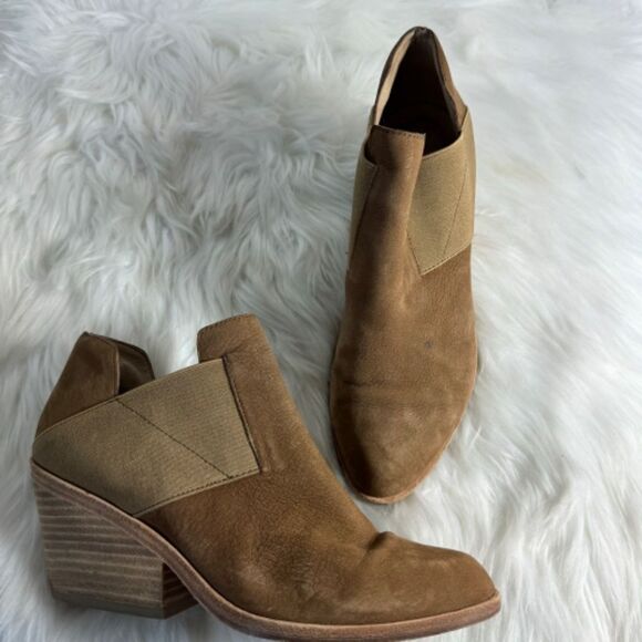 Eileen Fisher Even Sienna Tan Nubuck Block Heel Booties Sz 6 - Picture 2 of 7